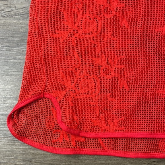 Banana Republic Knit Top Crochet Open Embroidered Floral Shirt Red/Orange. Sz XL - Picture 3 of 9